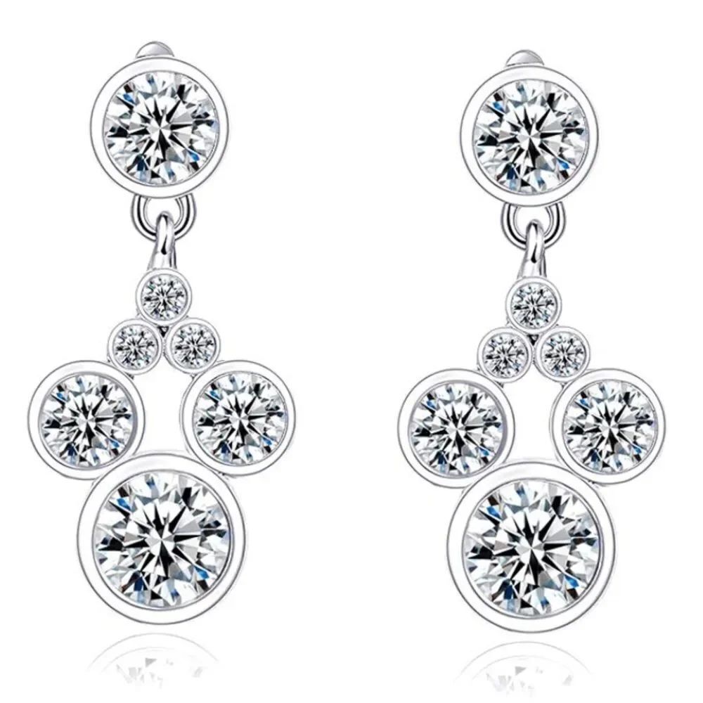 Silver Platinum and Diamond Cubic Zirconia Mickey Mouse Post Dangling Earrings